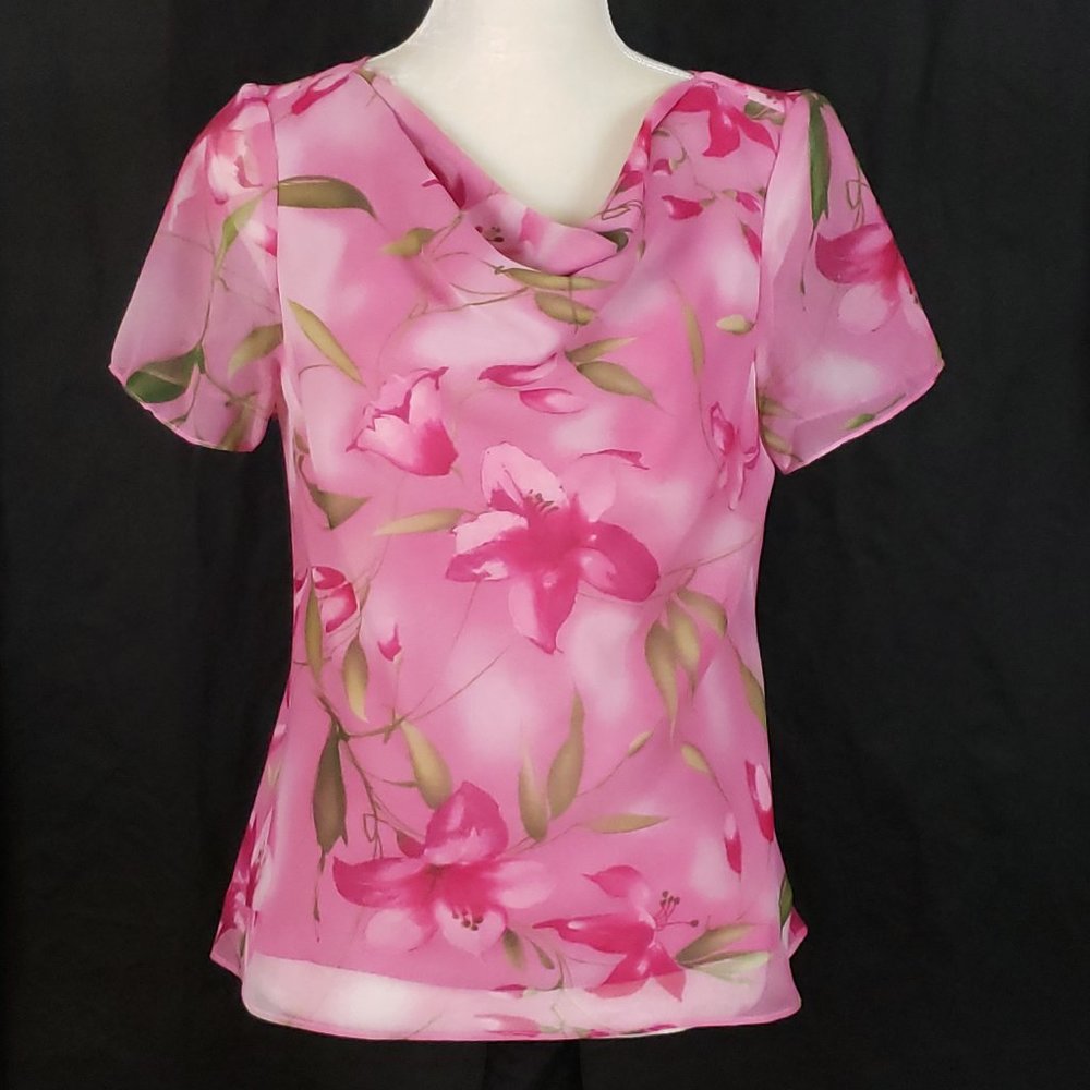 Studio I - Pink Chiffon Floral Print Blouse - 12
